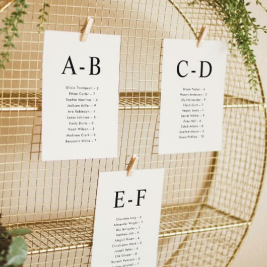 Carte de plan de table de mariage par ordre alphab