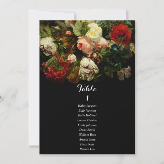 Carte de plan de table de mariage romantique sombr (Devant)