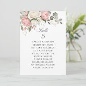 Carte de plan de table de mariage rose pâle floral (Debout devant)