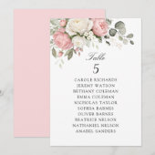 Carte de plan de table de mariage rose pâle floral (Devant / Derrière)