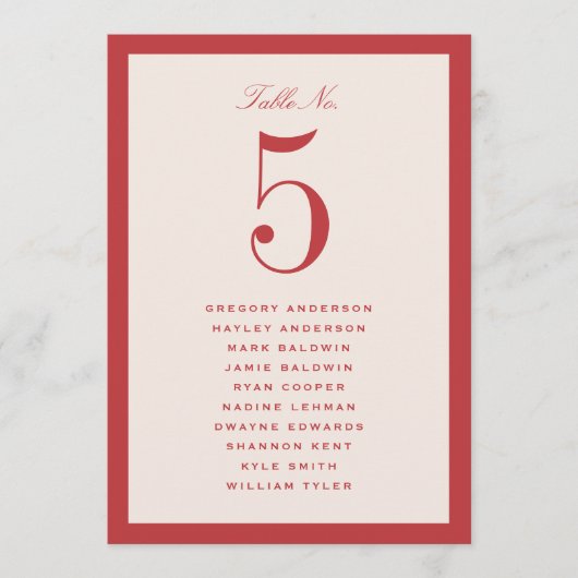 Carte de plan de table de mariage rouge (Devant)