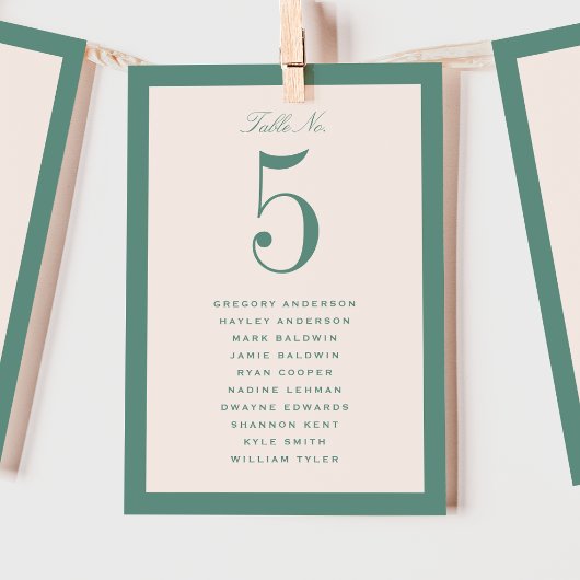 Carte de plan de table de mariage vert