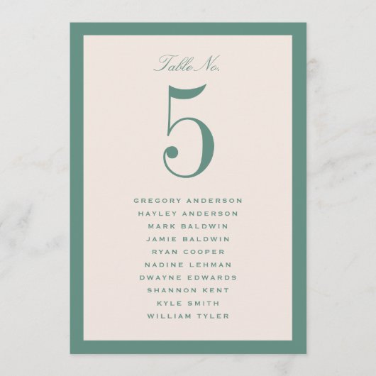 Carte de Plan de Table de Mariage Verte (Devant)