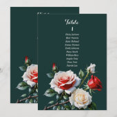 Carte de plan de table de rose rouge blanc rose fo (Devant / Derrière)