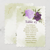 carte de plan de table fleurs violettes feuilles v (Devant / Derrière)