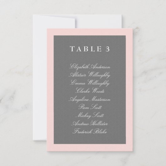 Carte de plan de table gris et rose blush (Devant)