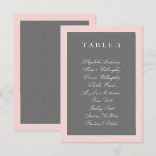 Carte de plan de table gris et rose blush (Devant / Derrière)