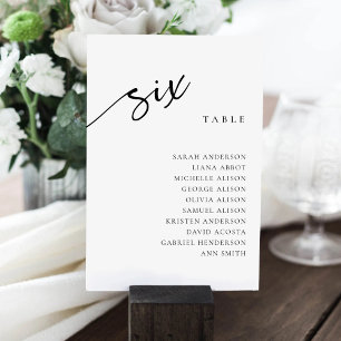 Carte de Plan de Table Numéro 6 Six Places