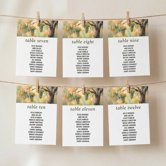 Carte de plan de table Raisins Rustiques Vignoble