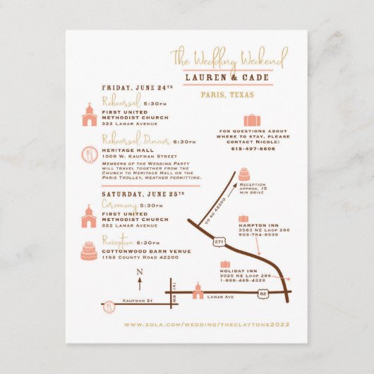 Carte de plan d'événement personnalisée pour Nicol (Devant)