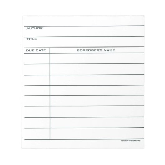 Carte de poche de bibliothèque - bloc-notes (Devant)