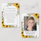 Carte de poème commémorative Sunflower Photo Funer (Devant / Derrière)