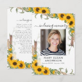 Carte de poème commémorative Sunflower Photo Funer (Devant / Derrière)