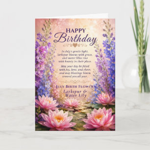 Carte de poème d'anniversaire de fleur de naissanc