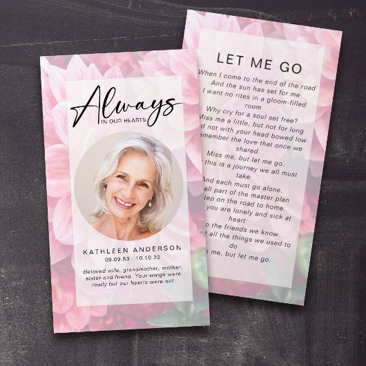 Carte de poème funéraire | Floral Dahlias