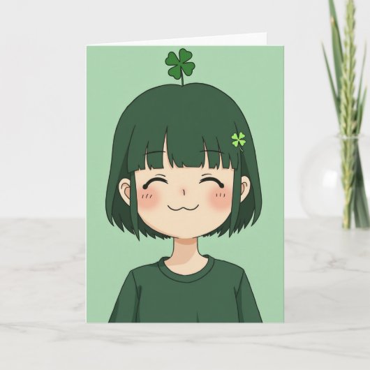 Carte de portrait d'anime de fille heureuse (Devant)
