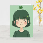 Carte de portrait d'anime de fille heureuse (Fleur jaune)