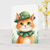 Carte de portrait de chat roux avec chapeau melon (Fleur jaune)