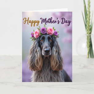 Carte de portrait de chien à couronne florale