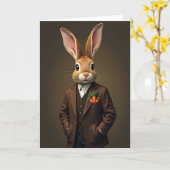 Carte de portrait de lapin élégant (Fleur jaune)