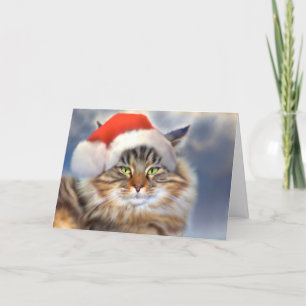Carte de Portrait de Noël du chat de Maine Coon