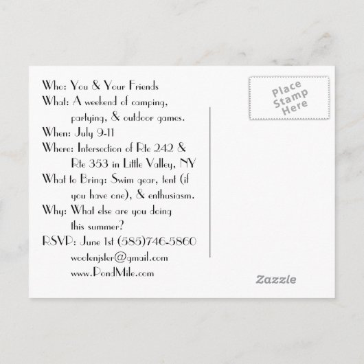 Carte de poste de l'étang (Dos)