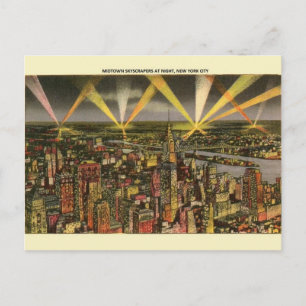 Carte de poste de nuit vintage New York City Skysc