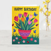 Carte de pot de fleurs d'anniversaire vibrante (Fleur jaune)