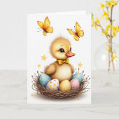 Carte de poussin d'oiseau mignon (Fleur jaune)
