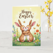 Carte de Prairie de Lapin d'Amour de Printemps (Fleur jaune)