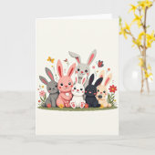 Carte de Prairie Printanière aux Lapins Amicaux (Fleur jaune)