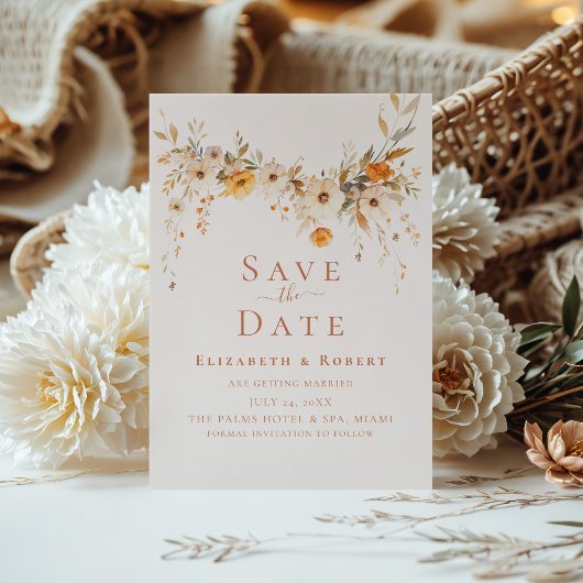 Carte de pré-annonce de mariage Boho Terracotta Fl