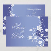 Carte de pré-annonce de mariage floral violet bleu (Devant / Derrière)