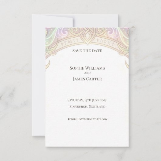 Carte de pré-annonce de mariage iridescente celtiq (Devant)