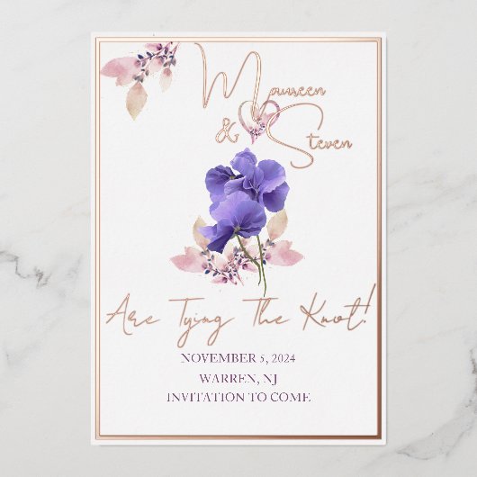 Carte de préavis de mariage à feuilles violettes e (Recto)