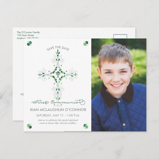 Carte de préavis de première communion, garçon, fi (Devant / Derrière)