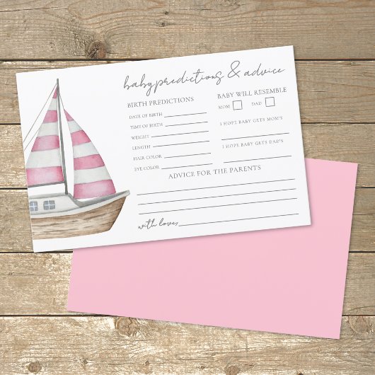 Carte de prédiction de Baby shower Nautique rose