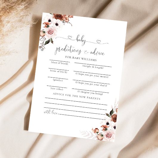 Carte de prédiction du Baby shower floral de soie