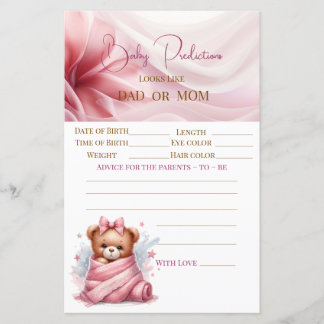 Carte de prédictions bébé ours en peluche rose