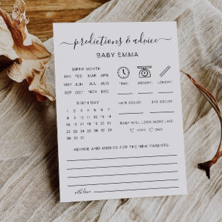 Carte de prédictions bébé pour baby shower minimal