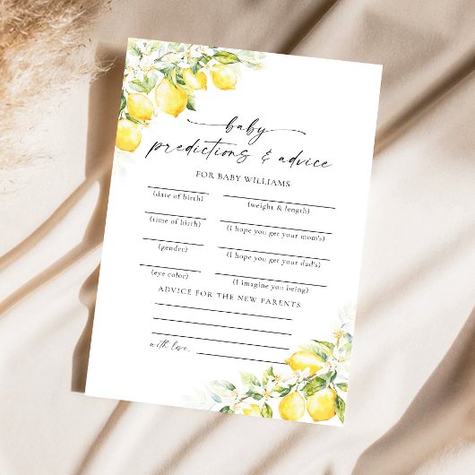 Carte de prédictions de Baby shower Citrus citron