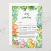Carte de prédictions de Baby shower Dinosaur (Devant / Derrière)