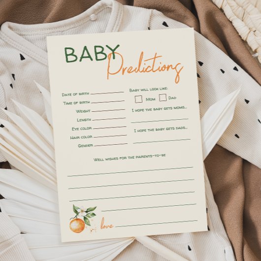 Carte de prédictions de petit Baby shower d'agrume
