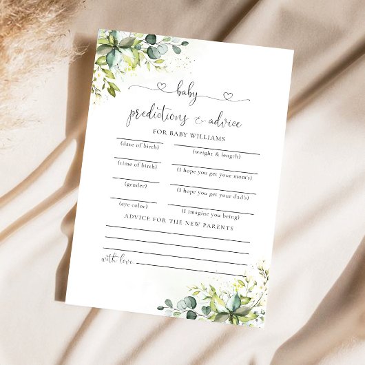 Carte de prédictions du Baby shower de verdure