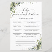Carte de prédictions du Baby shower floral Eucalyp (Devant)