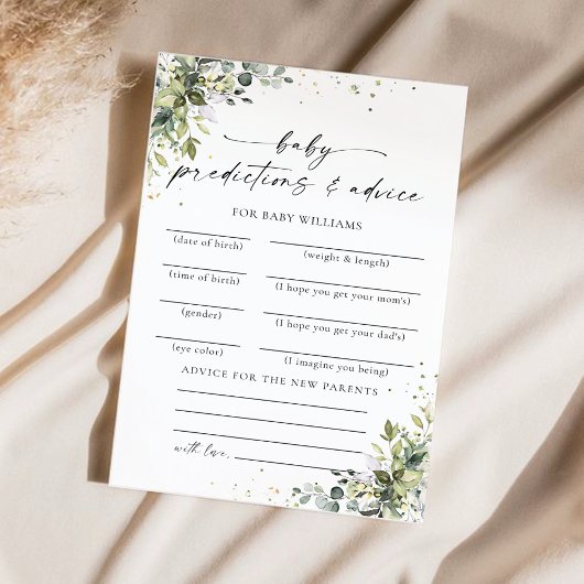 Carte de prédictions du Baby shower floral Eucalyp