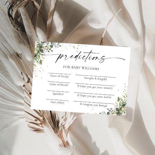 Carte de prédictions du Baby shower floral Eucalyp