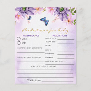 Carte de prédictions du jeu de Baby shower papillo