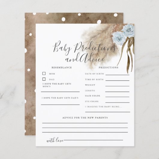 Carte de prédictions et de conseils pour bébé avec (Devant / Derrière)