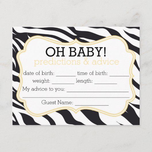 Carte de prédictions et de conseils Zebra et Jaune (Devant)